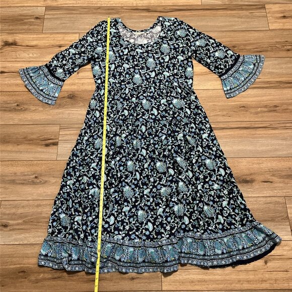 Soft Surroundings Lily Midi Dress SZ XL Lisbon Floral Blue Boho Bell Sleeve - Picture 6 of 11